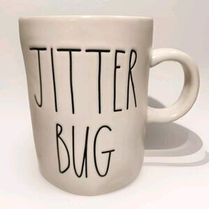 Rae Dunn by Magenta Mug JITTER BUG Coffee Tea Farmhouse Decor Dimple White Cup